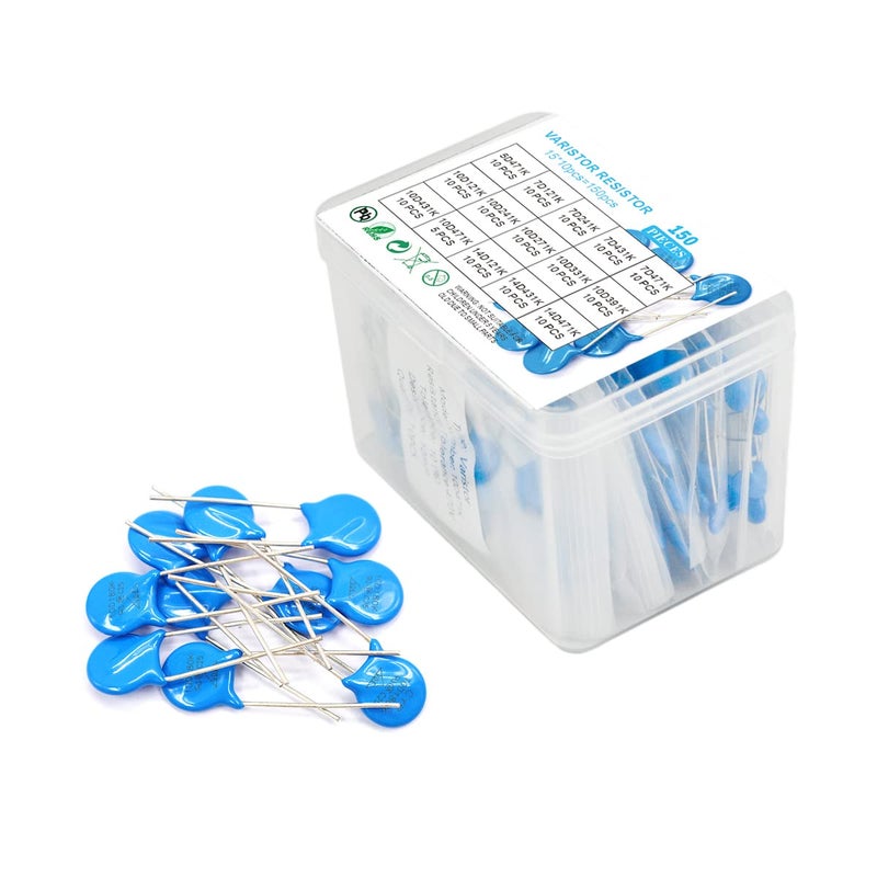 KOKISO Varistor 15 Values 150 PCS Voltage Dependent Resistors Kit Assortment(5D471K,7D121K,7D241K,7D431K,7D471K,10D121K,10D241K,10D271K,10D331K,10D391K,10D431K,10D471K,14D121K,14D431K,14D471K) - Image 1